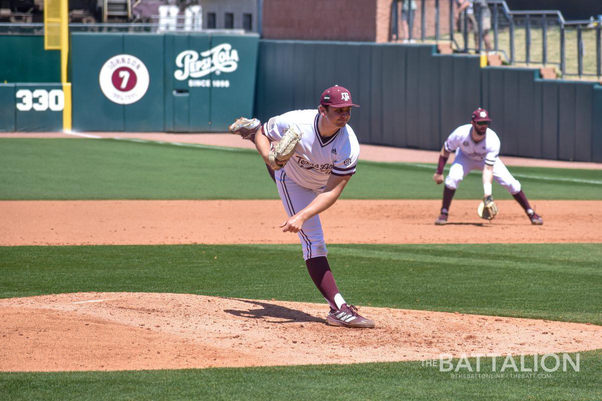 Junior pitcher Chris Weber was second in the pitching rotation for the Aggies, pitching a total of four innings. 