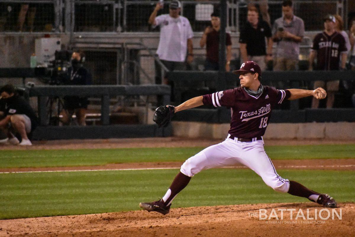 Senior pitcher Chandler Jozwiak recorded the save in the Aggies 8-4 win over UT-Arlington. 