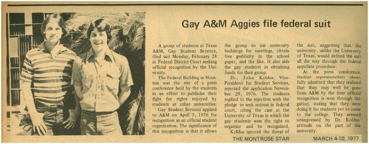 The Gay Student Services vs. Texas A&M court case dates back to the 1970s.  