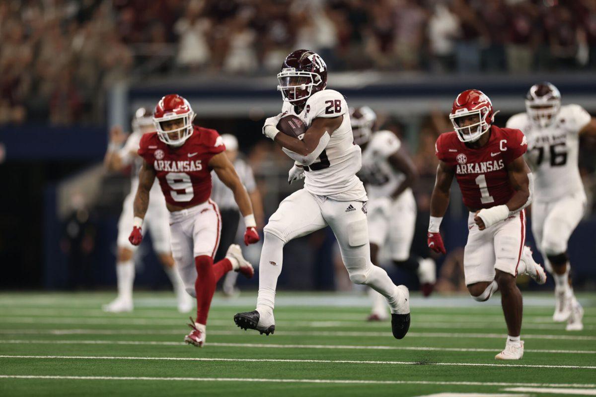 Junior running back Isaiah Spiller ran for 95 rushing yards and a touchdown against the Razorbacks.