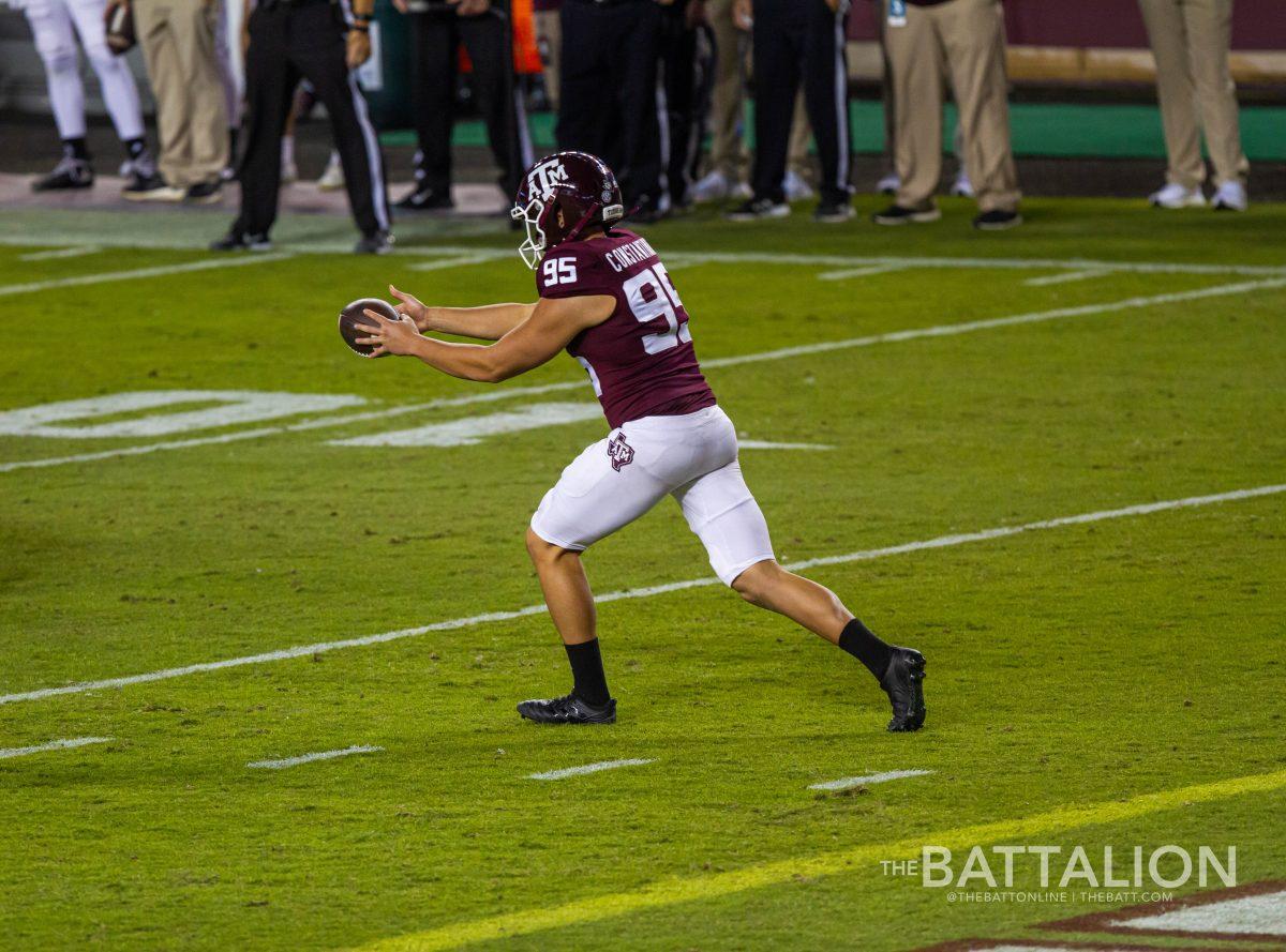 Punter Nik Constantinou made his season debut for the Aggies in the Saturday, Sept. 11 game against Colorado. The sophomore has the potential to be a valuable asset should the maroon and white be forced to punt. 