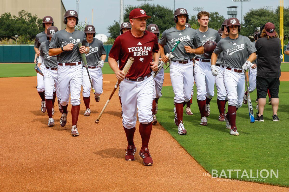 In+the+first+game+of+fall+exhibition+play%2C+the+Texas+A%26amp%3BM+baseball+team+opened+the+season+against+the+Houston+Cougars+on+Friday%2C+Oct.+8+at+Olsen+Field+in+Blue+Bell+Park.