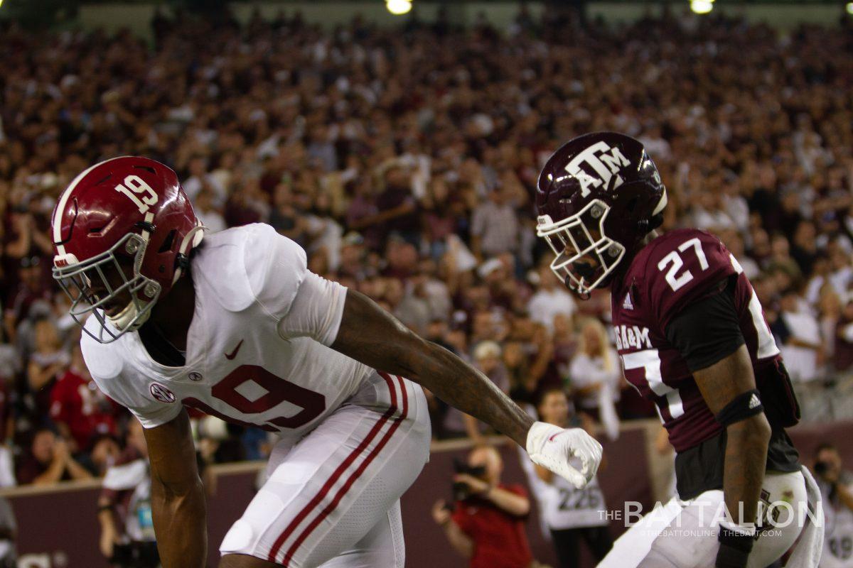 Defensive back Antonio Johnson denying Jahleel Billingsley a touchdown during the victory over No. 1 Alabama.