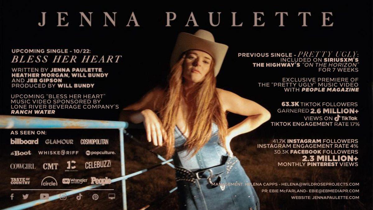 Breakout country artist Jenna Paulette released her latest single titled Bless Her Heart on Friday, Oct. 22. 