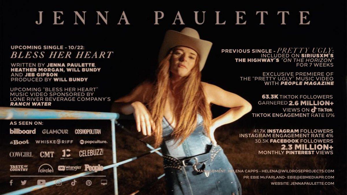 Breakout country artist Jenna Paulette released her latest single titled "Bless Her Heart" on Friday, Oct. 22.&#160;