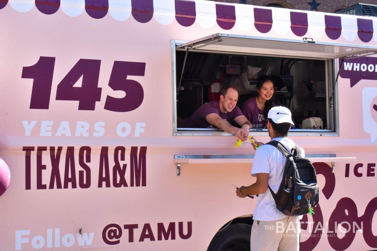 Texas A&M University celebrated their 145th anniversary with an ice cream truck stationed in Kyle Field Plaza on the afternoon of Monday, Oct. 4. 