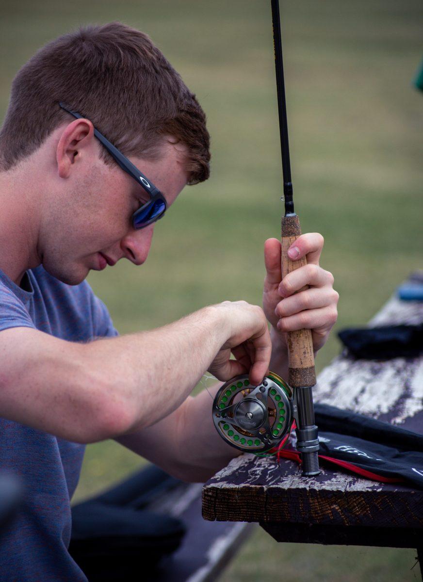 <p><span>A&M student <strong>Eric Roquet</strong> learned the basics of fly fishing at a Sunday Outdoor Adventure clinic at Penberthy Pond.</span></p>