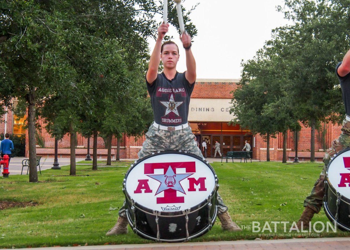 Engineering junior Amanda Lovitt made history when she was selected as Artillery Band Bass Drummer, making her the female bass drummer in the Fightin Texas Aggie Band. 