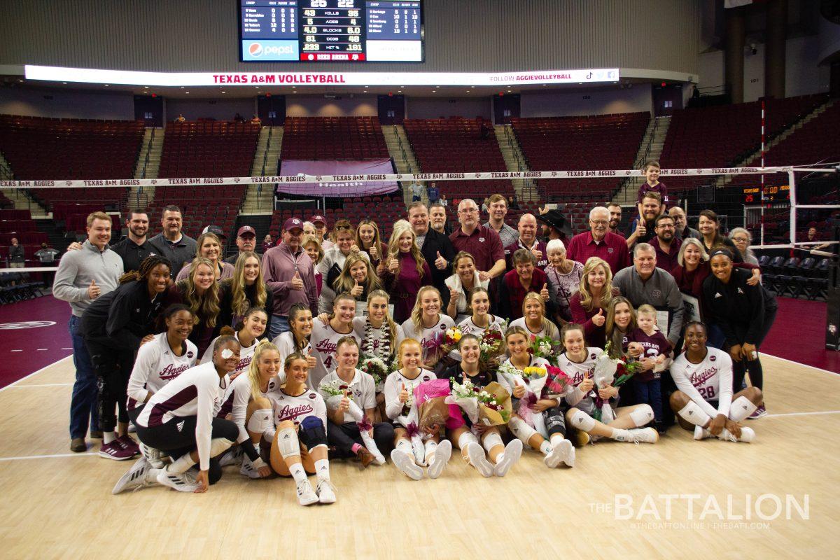 The Texas A&M volleyball team closed out regular season play with a 3-0 win against Missouri on Saturday, Nov. 27. The Class of 2022 was celebrated during senior-night following the conclusion of the match. 