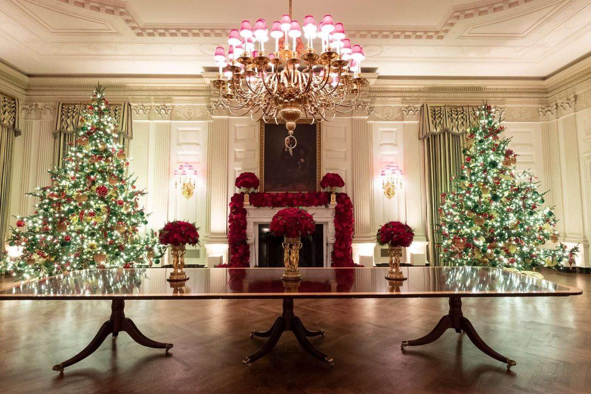 The State Room on the White House decorated for Christmas.