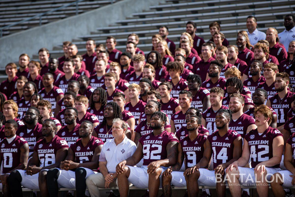 The Texas A&M football team and their staff members filled the stands of Kyle Field for their 2021-2022 team picture. 