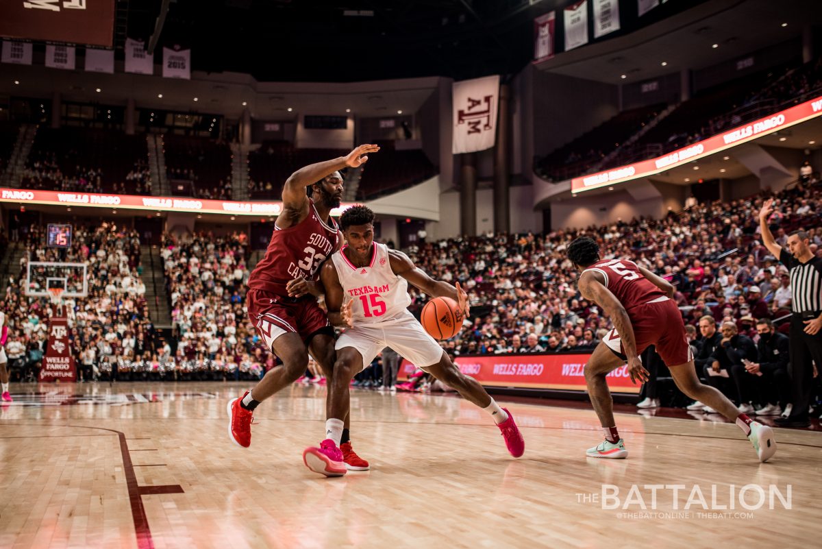 Freshman&#160;Henry Coleman&#160;pushes past the gamecock defense to get to the basket.