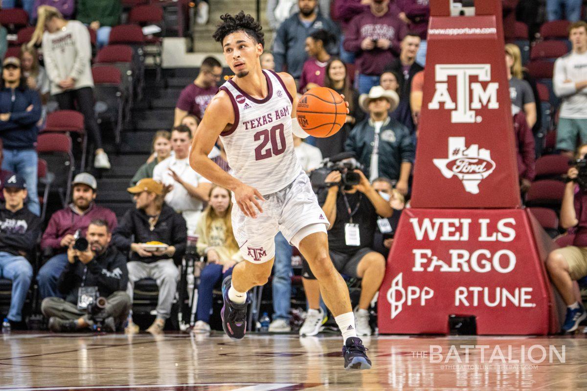 Junior+guard+Andre+Gordon+%2820%29+scored+18+points%2C+four+3-pointers+and+had+four+rebounds+in+the+Aggies+game+against+LSU.