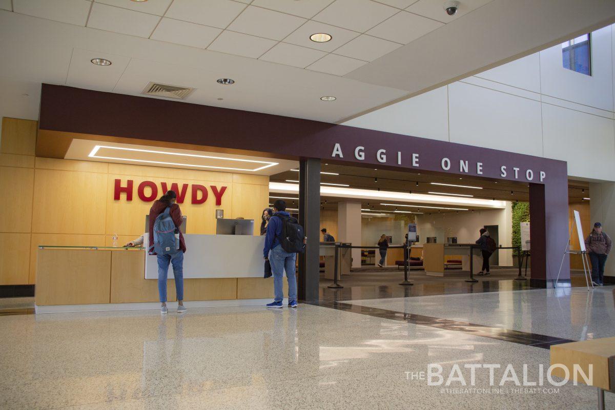 Students wait outside Texas A&M Universitys new Aggie One Stop.