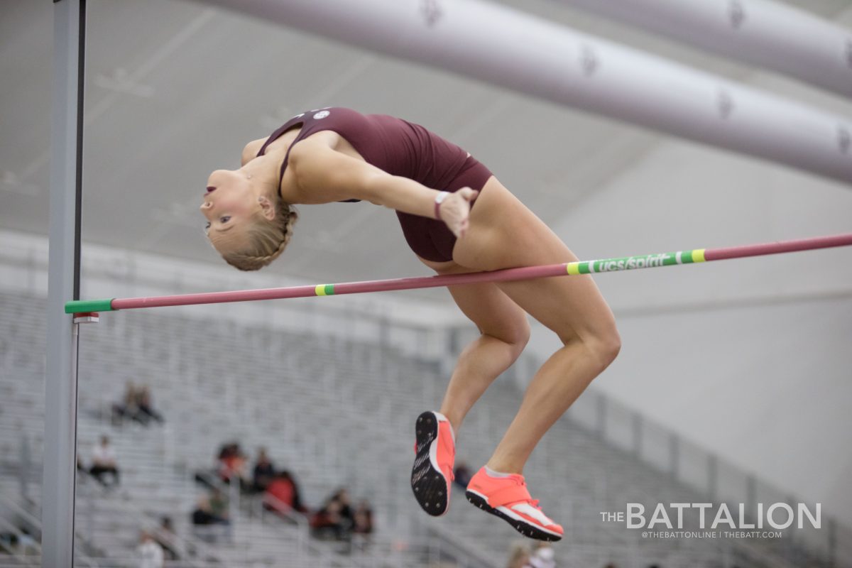 Sophomore Allyson Andress competing in the high jump as part of the womens pentathlon on Feb. 4, 2022.