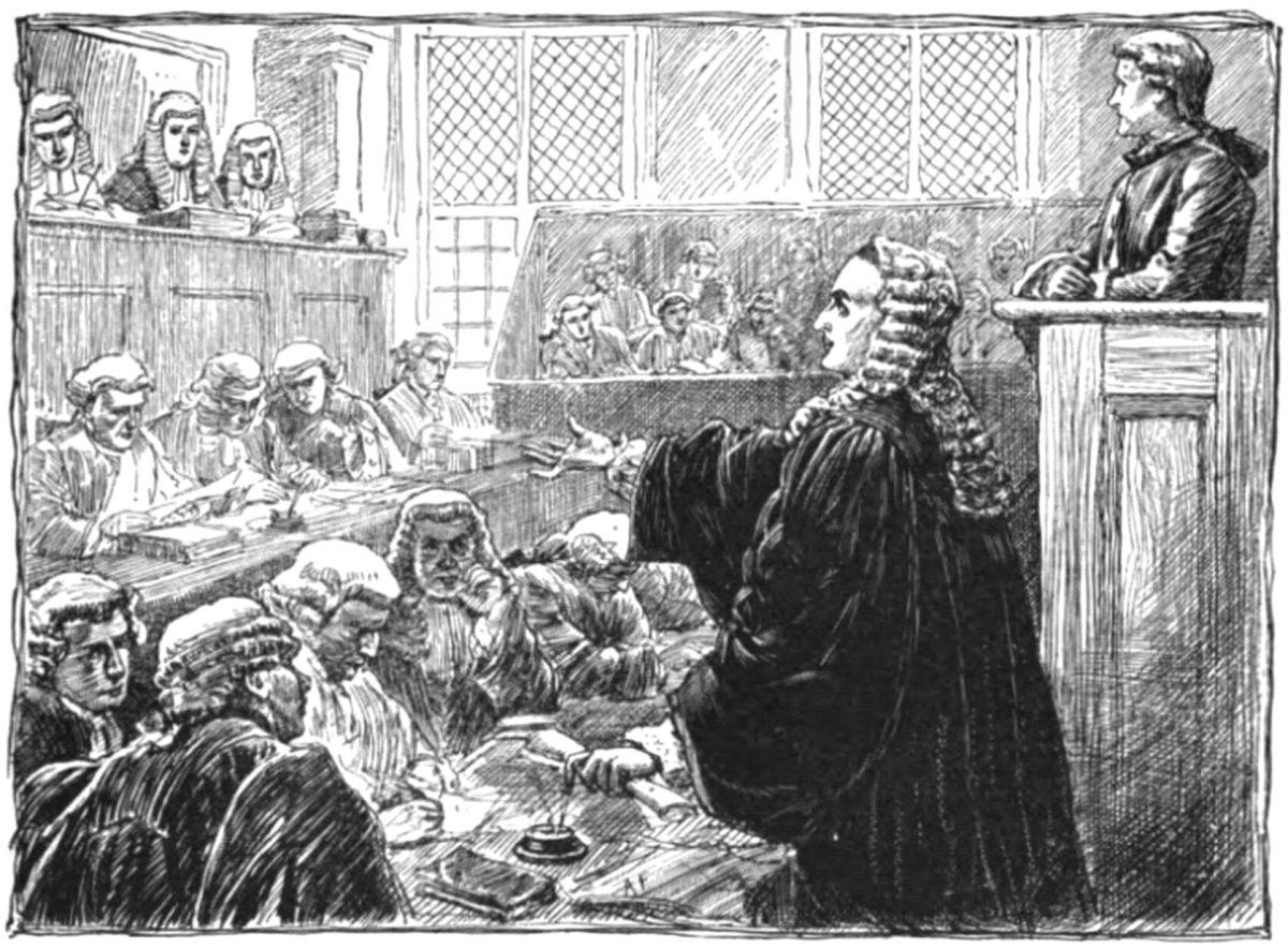 The Famous Zenger Trial as it appeared in the book Wall Street in History in 1883.