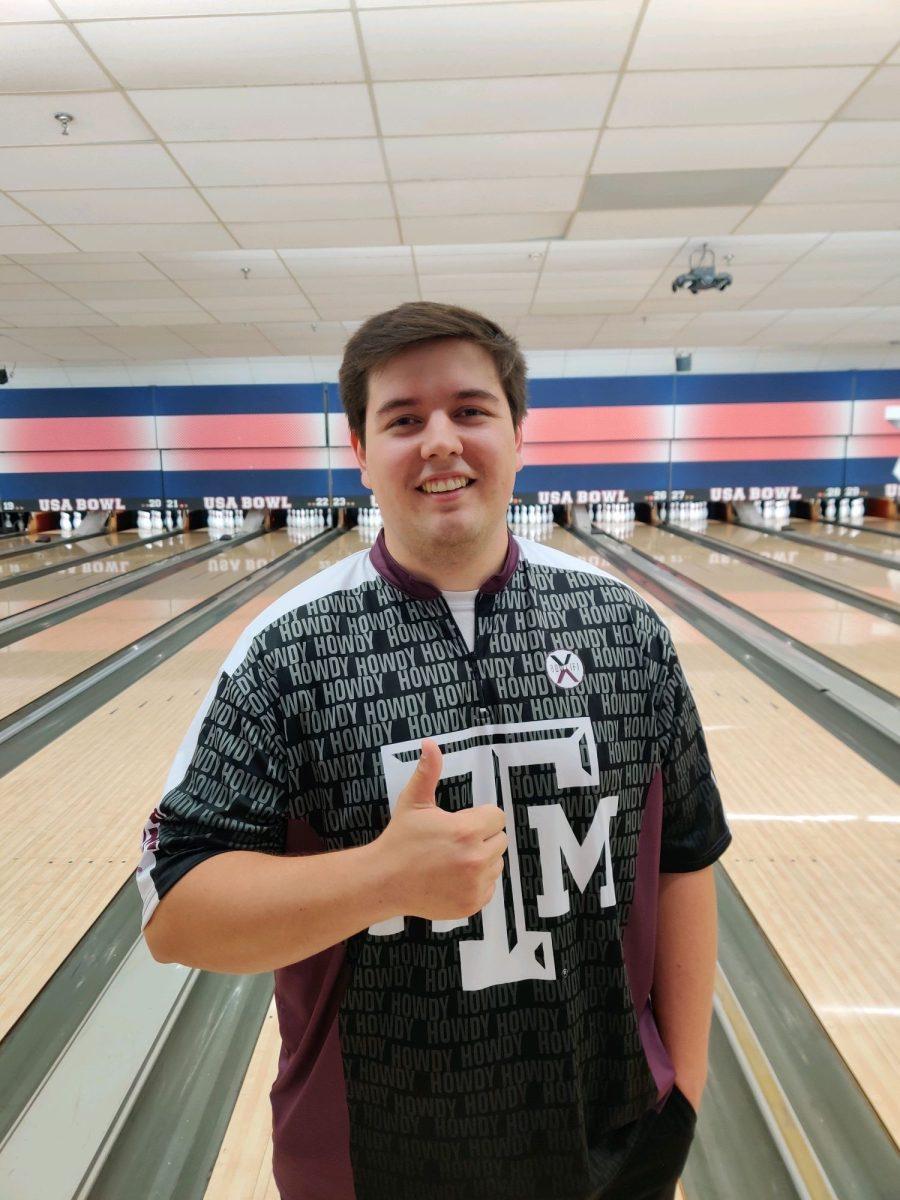 As president of the A&M Bowling Club, Beau Kelly encourages students to join the team for periodic events at Grand Station Entertainment in College Station.