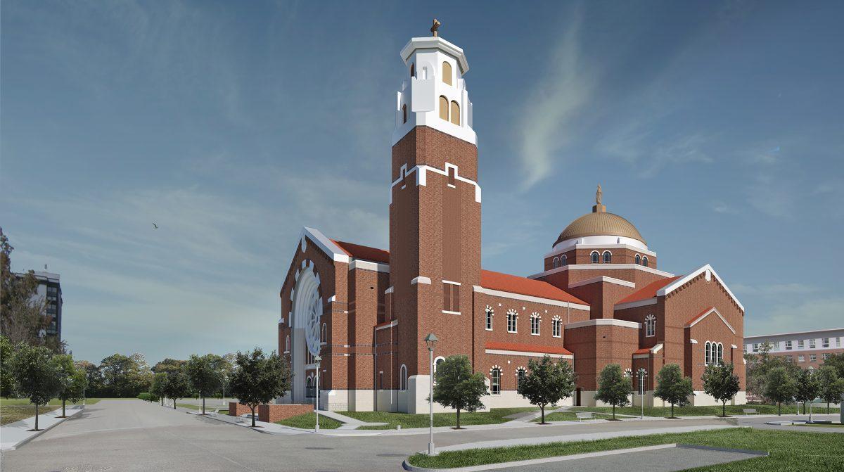 A visualization of St. Marys new church produced by Studio Io as the building processes commences. 