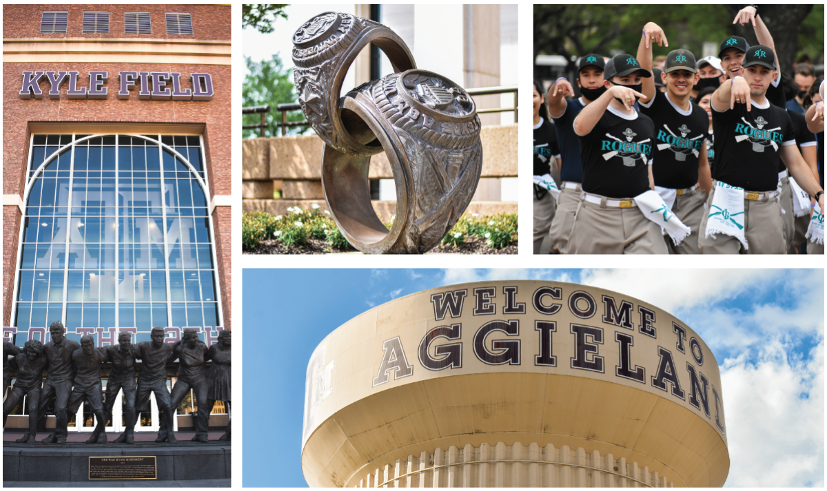 <p>The Aggie Ring, standing at football games and 