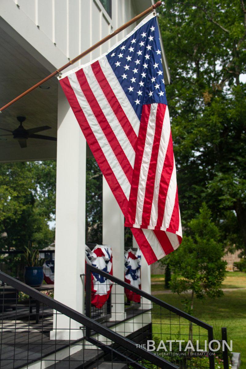 An American flag and bunting in Montgomery, Texas on June 30, 2022. Several celebrations and events are ahead in the Bryan-College Station area in anticipation for July 4.
