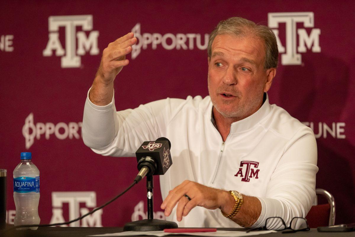 Texas A&M football coach Jimbo Fisher answers questions during a press conference at Kyle Field on Wednesday, Aug. 25, 2022.