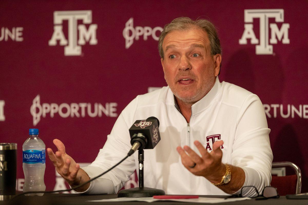 Texas A&M football coach Jimbo Fisher answers questions during a press conference at Kyle Field on Wednesday, Aug. 25, 2022.