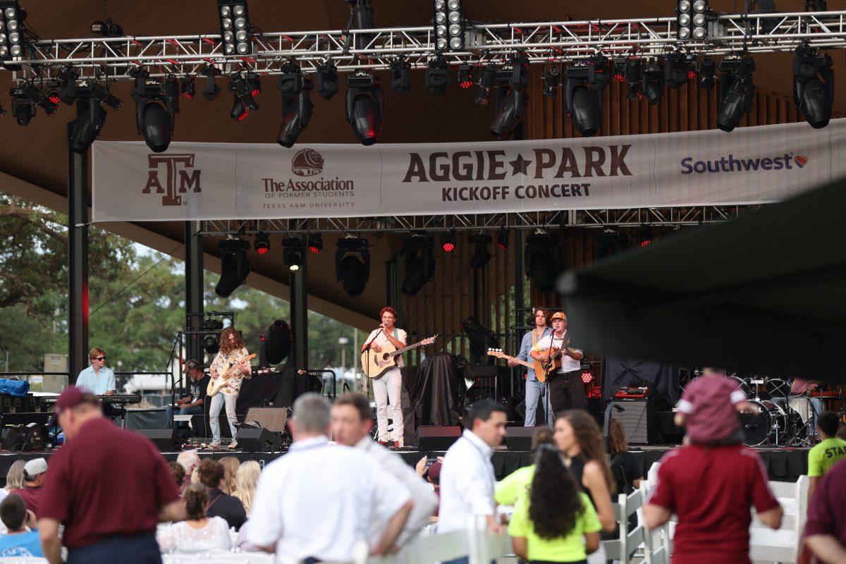 <p>The Barn Dogs, a Texas A&M student band, performs at the Aggie Park Kickoff Concert at Aggie Park on Friday, Sep. 2, 2022.</p>