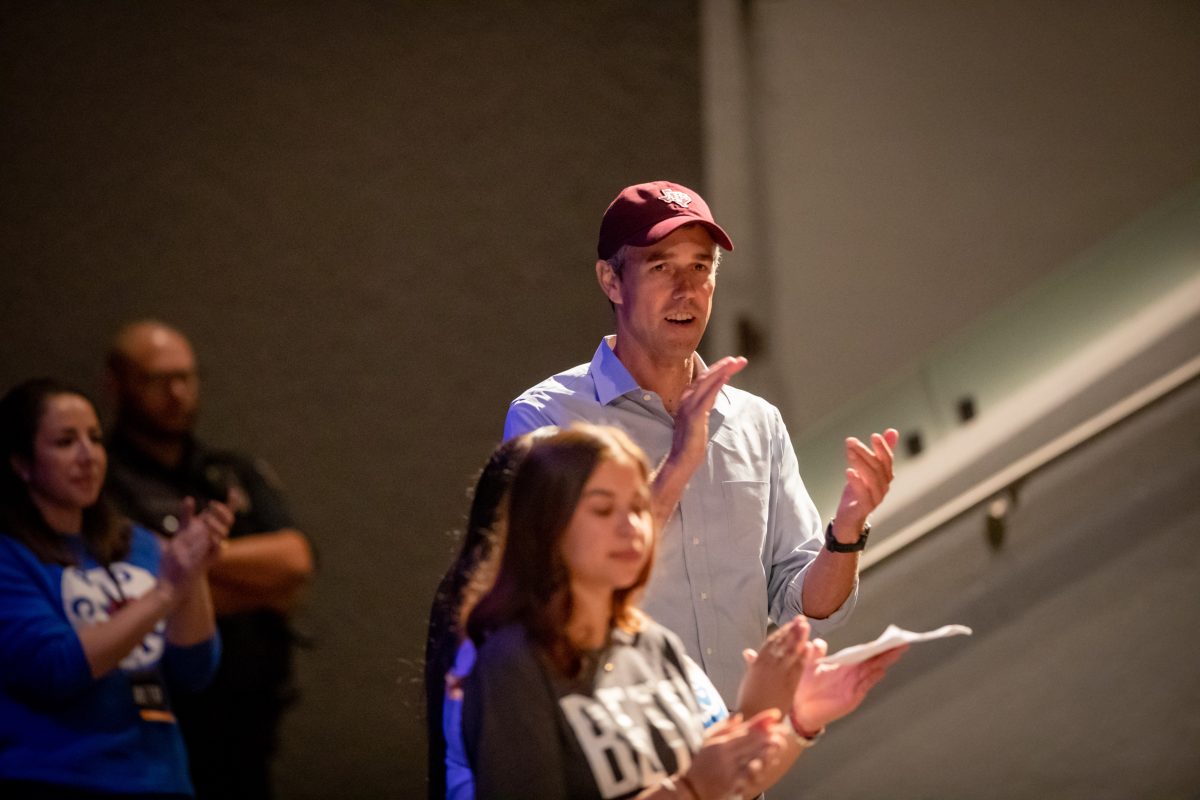 Democratic gubernatorial candidate Beto O'Rourke speaks in Rudder Theatre on Wednesday, Sept. 28, 2022.