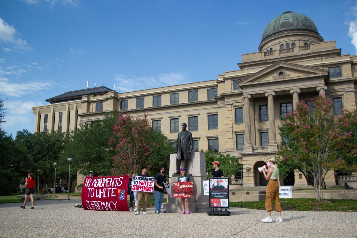 Students for a Democratic Society, Democrats of Bryan-College Station, and Aggie Rosies hold a protest in front of the Texas A&M Academic Building on Friday, Sep. 2, 2022.