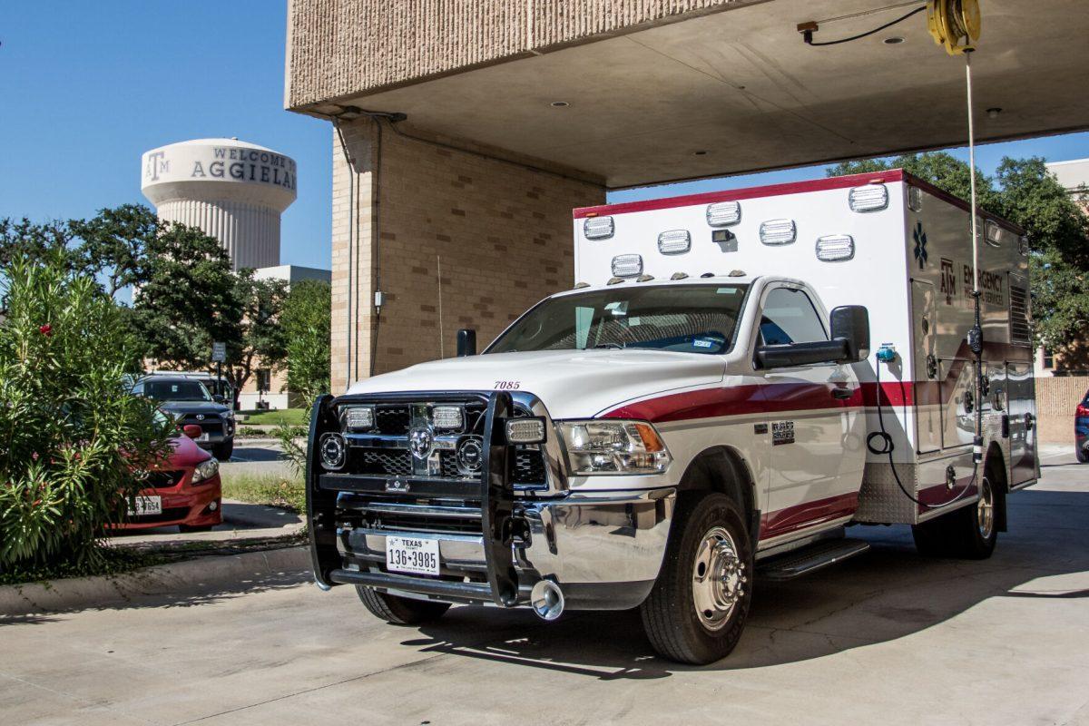 An ambulance fuels up beside the A.P. Beutel Health Center on Wednesday, Sep. 14, 2022.