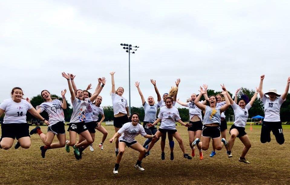 Members of Stacked,&#160;Texas A&amp;M women&#8217;s ultimate frisbee club team.