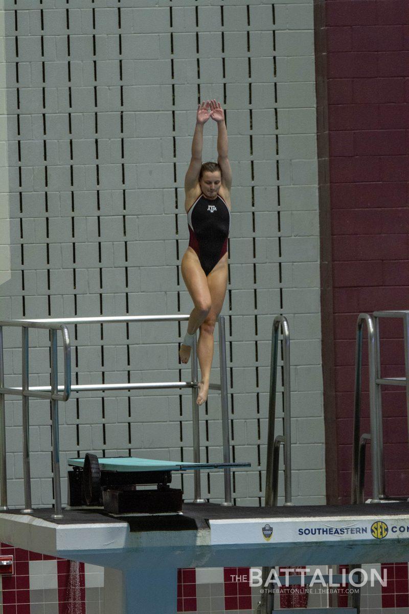 Sophomore Alyssa Clairmont steps up to begin her dive.