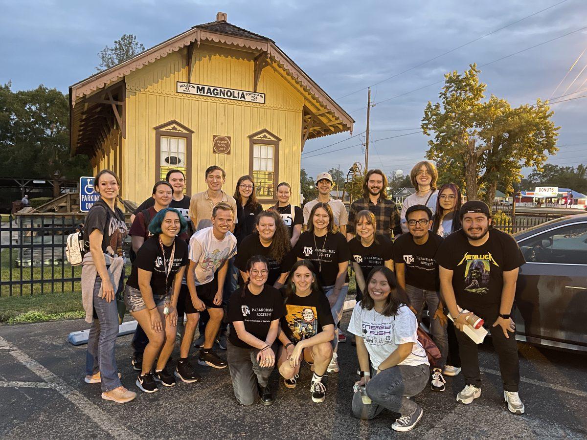 The Texas A&M Paranormal Society, or TAPS, in Magnolia before investigating the Historic Magnolia Depot on Friday, Oct. 7, 2022.