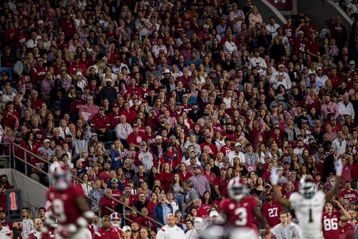 Alabma fans react after a turn over during a game against the Alabama Crimson Tide on Saturday, Oct. 8, 2022, at Bryant-Denny Stadium in Tuscaloosa, Alabama.