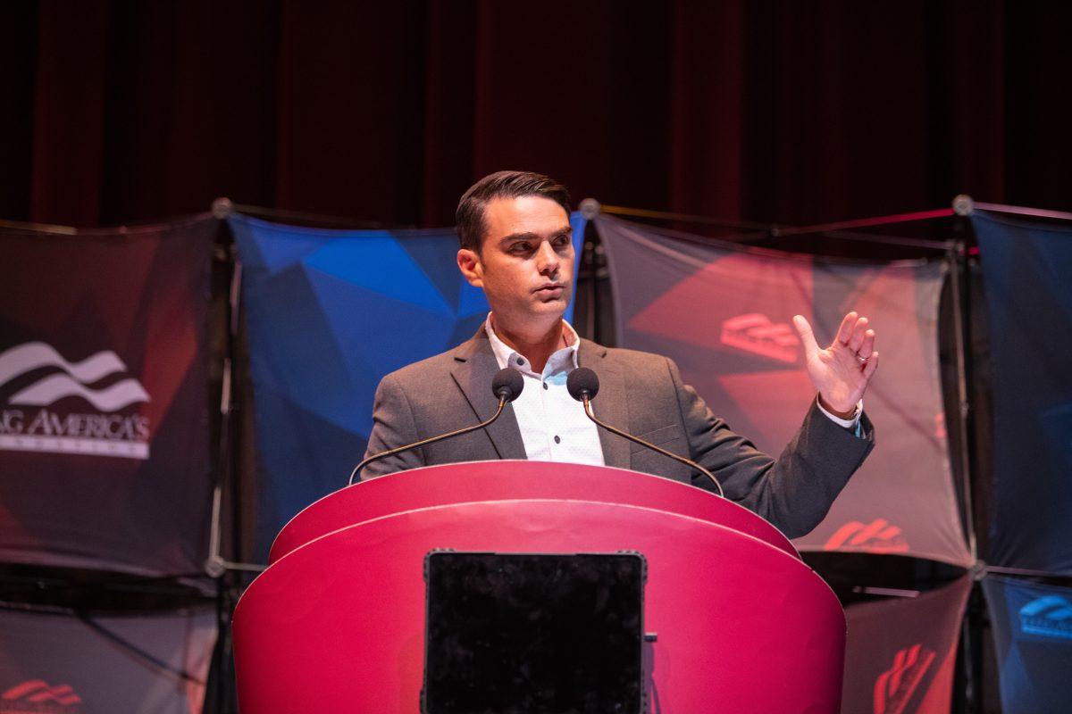 Political commentator Ben Shapiro answers audience questions after giving a speech in Rudder Auditorium on Tuesday, Nov. 1, 2022.