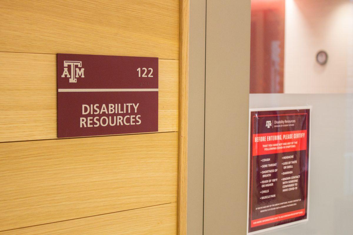 The disability resources building sign posted outside the Disability Resource Center office in room 122 in the Student Services Building.&#160;