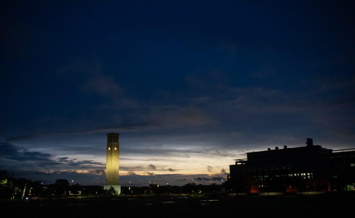 Albritton Bell Tower during sunset on April 26, 2022