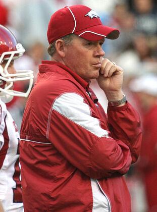 Photograph of Coach Bobby Petrino at the 2010 Arkansas Red-White Game.