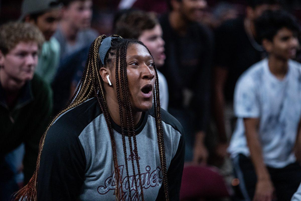 A&amp;M women's basketball player Sydnee Roby yells with the Aggies during A&amp;M's game against A&amp;M Kingsville at Reed Arena on Friday, Nov. 4, 2022.&#160;(Cameron Johnson/The Battalion)