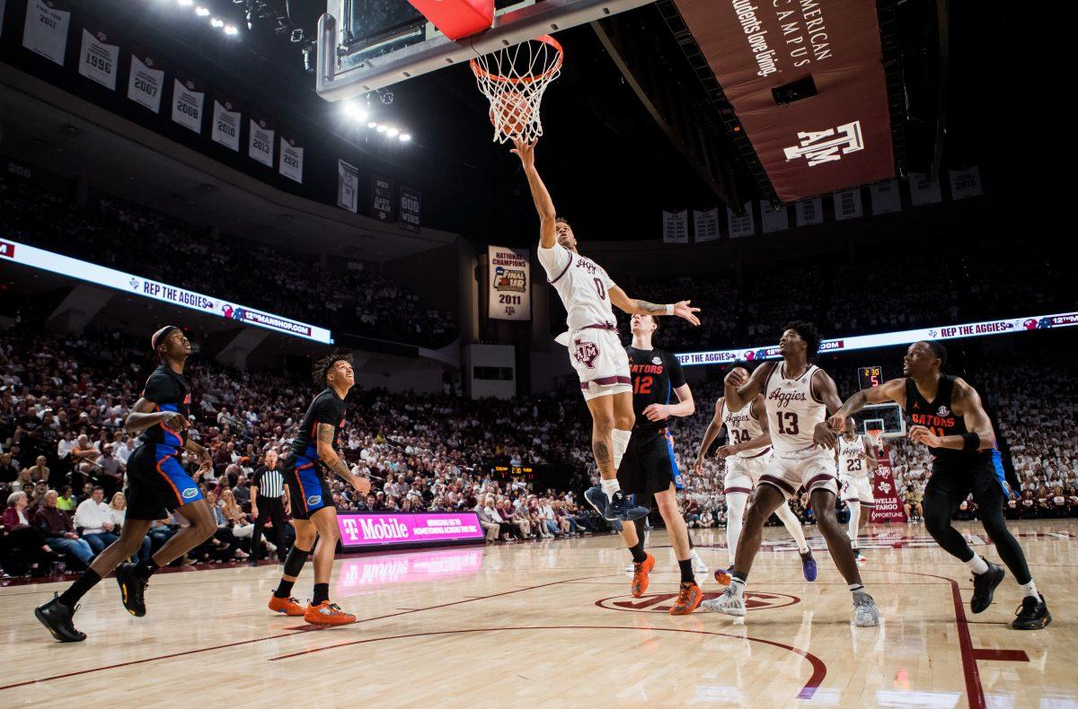 Graduate G Dexter Dennis (0) shoots a layup at Reed Arena on Wednesday, Jan. 18, 2023.