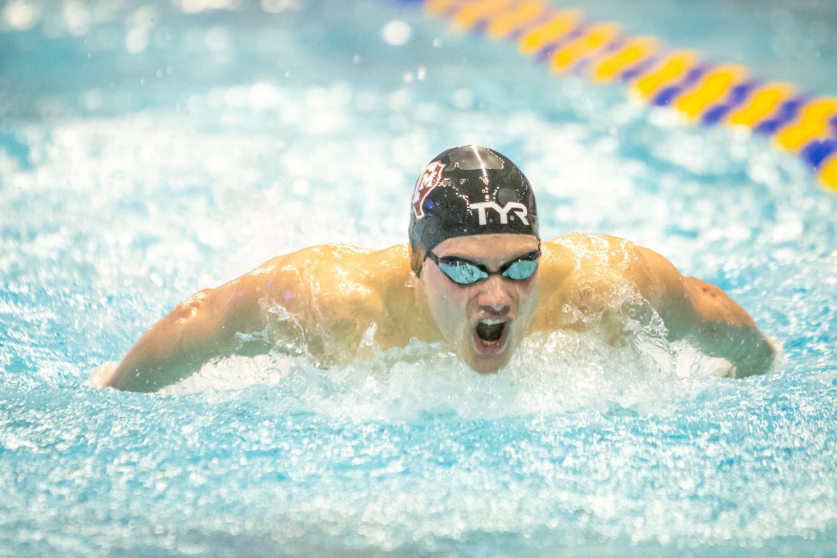 Sophomore Anze Fers Erzen competes in the championship final of the Mens 400 Yard IM during the 2023 SEC Swimming & Diving Championships at the Rec Center Natatorium on Wednesday, Feb. 16, 2022.