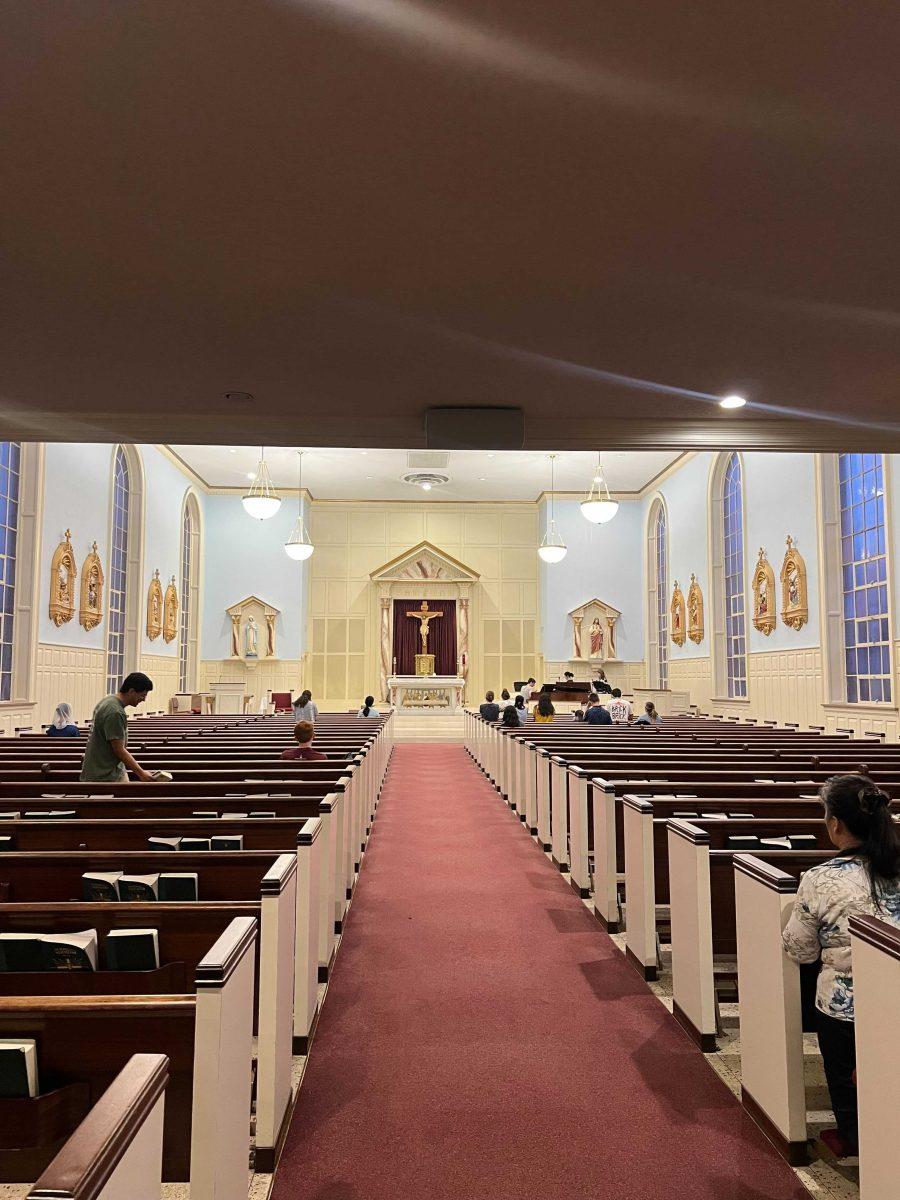 <p>Photo of the inside of St. Mary's after daily Mass on Feb. 21</p>