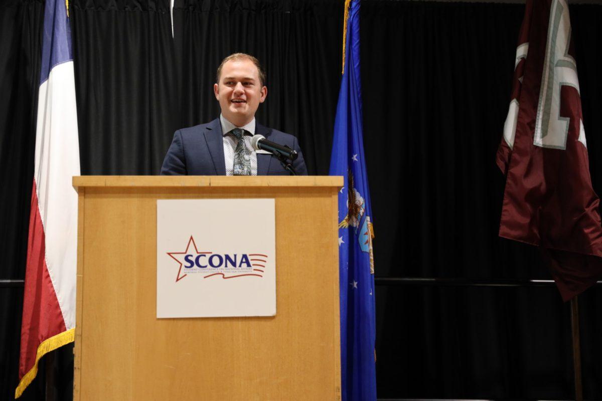 MSC SCONA Director of Programming Merrick Irvin speaks during the event on Friday, Feb. 10, 2023.