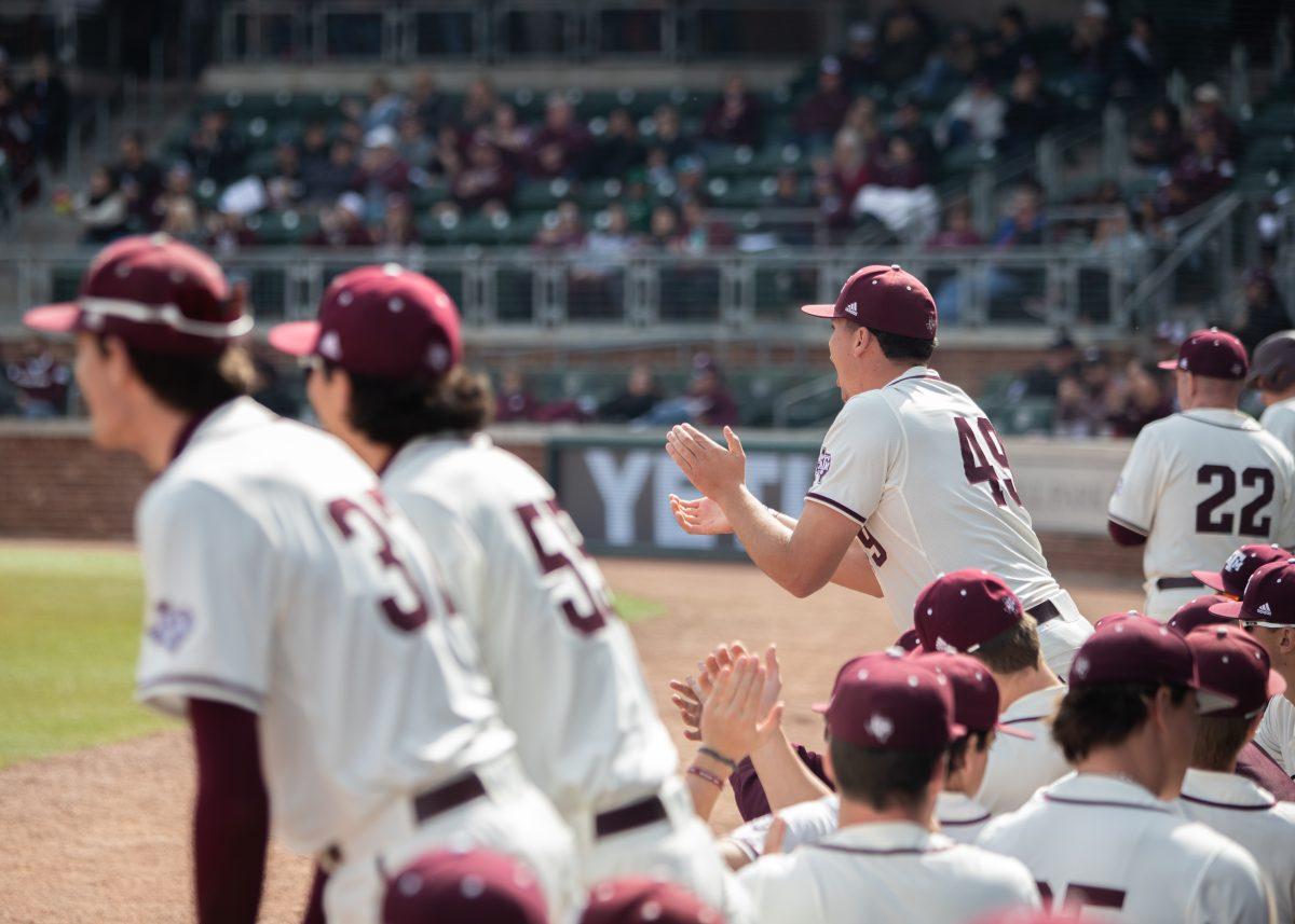 Junior LHP Brandyn Garcia (49) celebrates against Seattle U at Blue Bell Park on Sunday, Feb. 19, 2023.