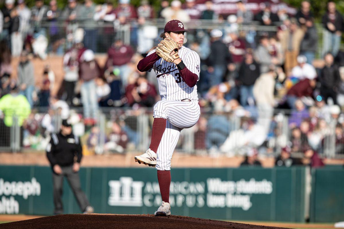 Junior RHP Nathan Dettmer (35) gets ready to throw the ball at Olsen Field on Friday, March 17, 2023.