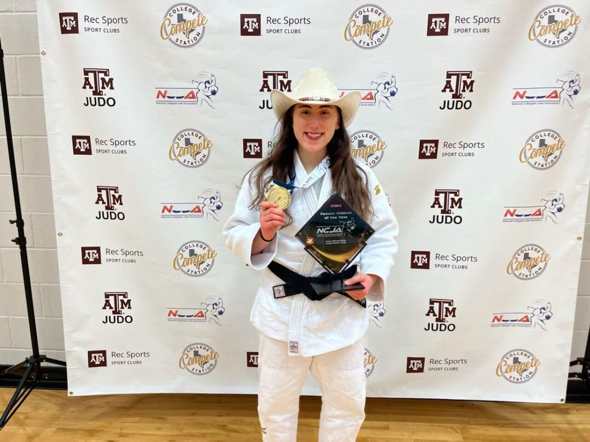 Isabella Garriga holding the Female Athlete of the Year Award and an NCJA medal. On June 27th through July 2nd, Garriga will be competing at the World University Games in Chengdu, China.