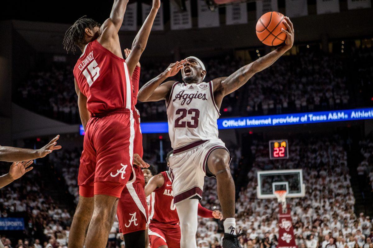 Senior G Tyrece Radford (23) shoots a layup during a game vs. Alabama on March 4, 2023.