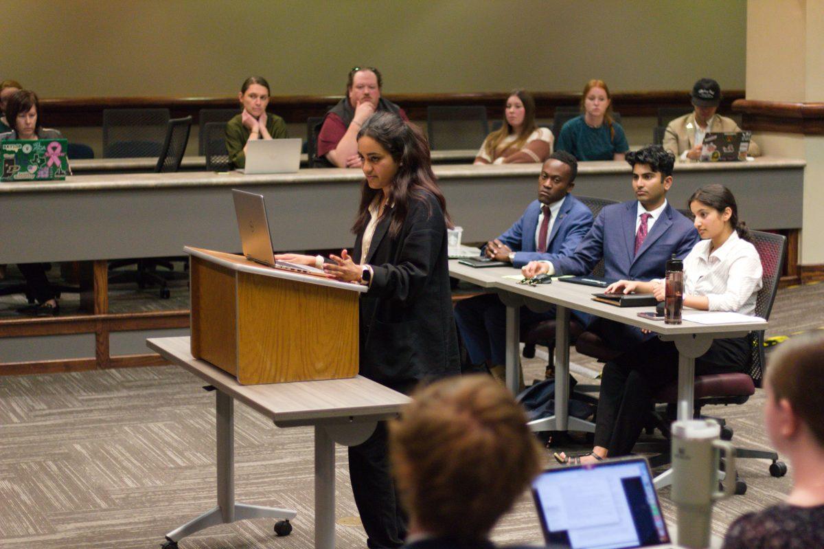 Election Commissioner Yasawi Gogineni speaks at the A&M Judicial Court on Wednesday, March 23, 2023.