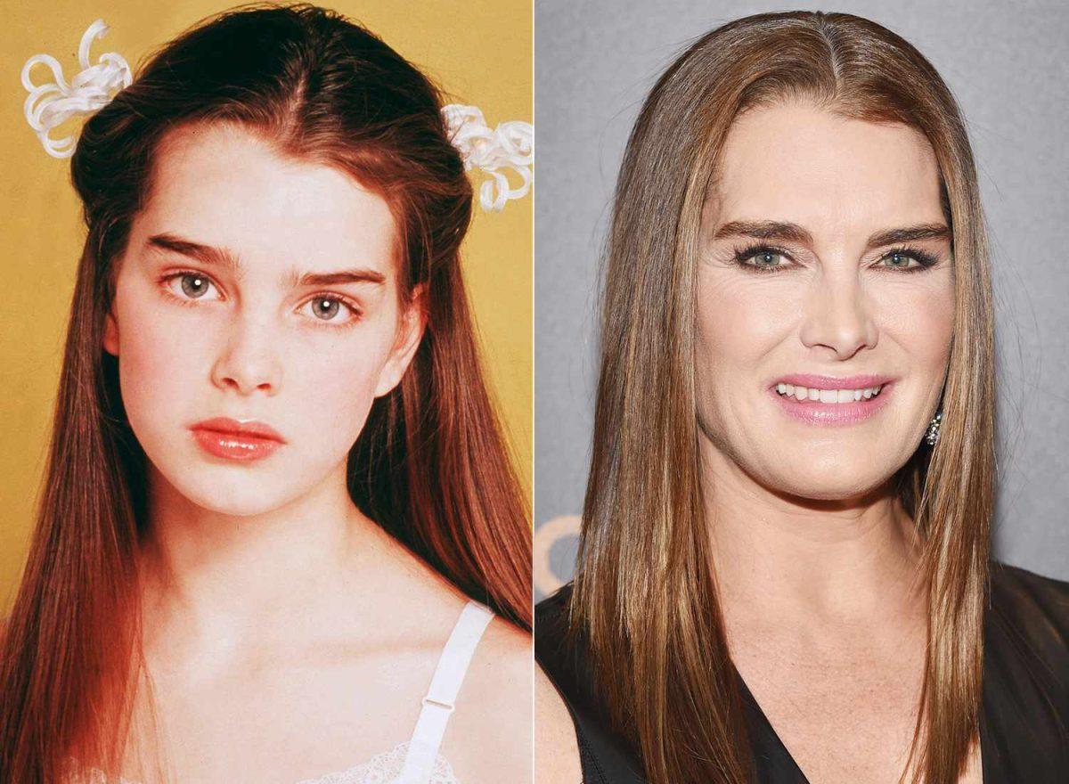 Actress Brooke Shields in a before and after picture, depicting her history in Hollywood.