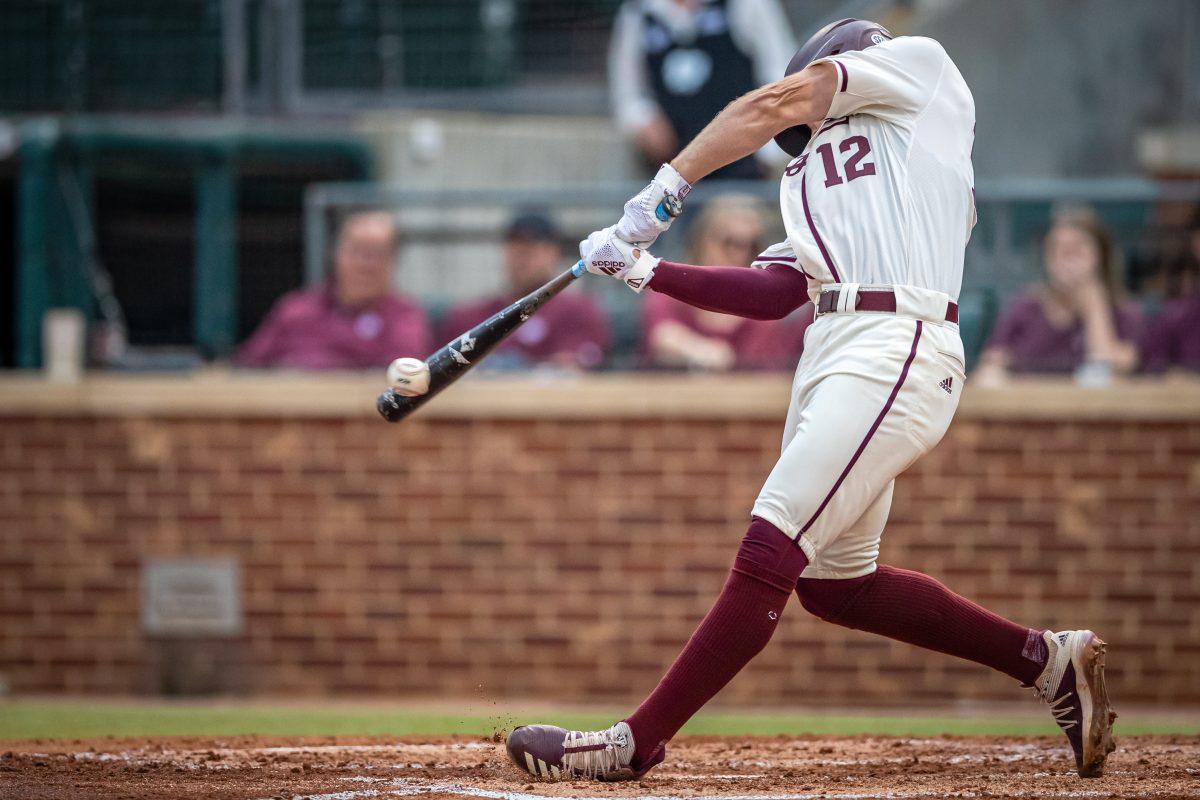 Senior+DH+Austin+Bost+%2812%29+gets+a+base+hit+during+Texas+A%26amp%3BMs+game+against+Sam+Houston+State+at+Olsen+Field+on+Tuesday%2C+April+25%2C+2023.